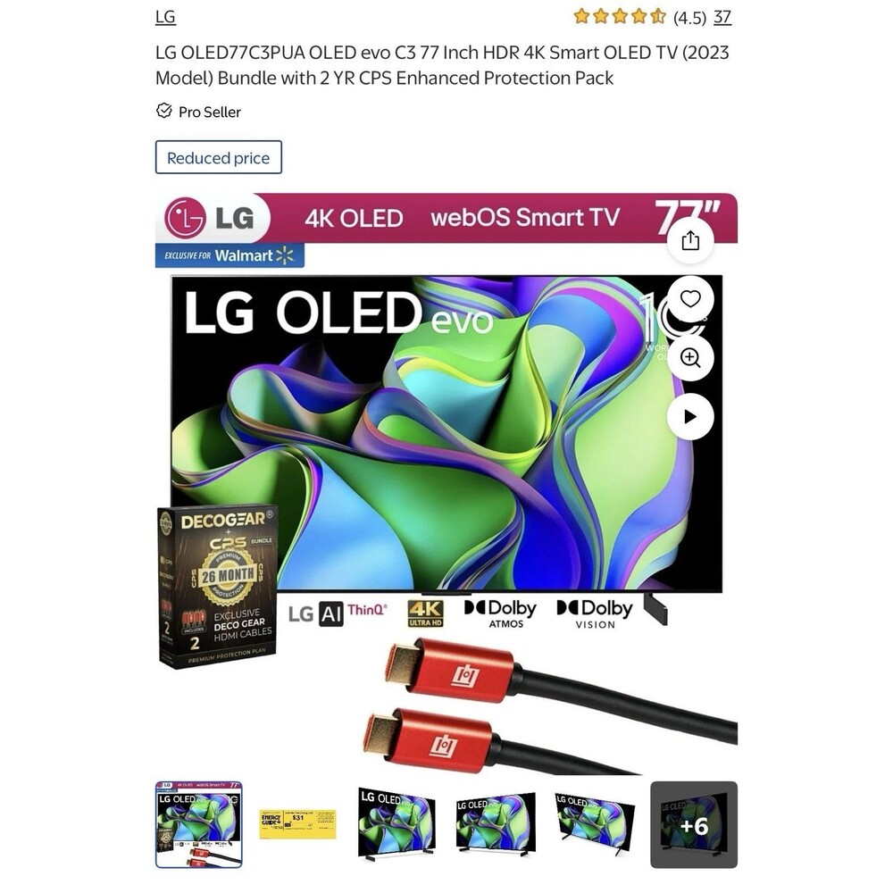 LG OLED77C3PUA OLED evo C3 77 Inch HDR 4K Smart OLED TV 2023 Model